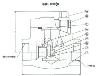  焊接阀盖旋启式锻钢止回阀 结构图