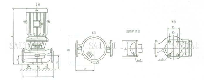 ISGB、IRGB系列管道泵产品外形图及安装尺寸